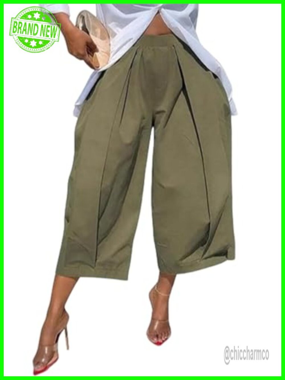 Wide Leg Palazzo Capri Pants High Waist Pleated Barrel Balloon Crop Trousers
